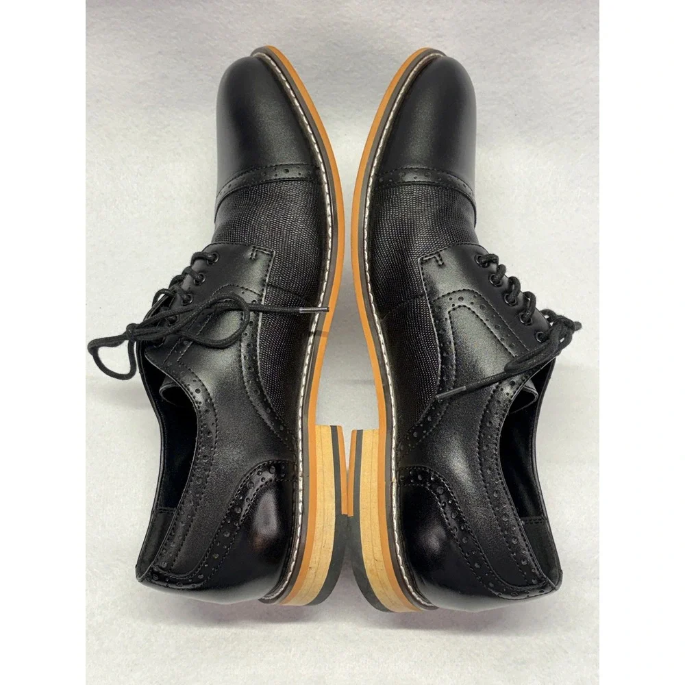 Bar III Mens Black Cap Toe Oxford Dress Shoes Textured Panels Brogue Detail
